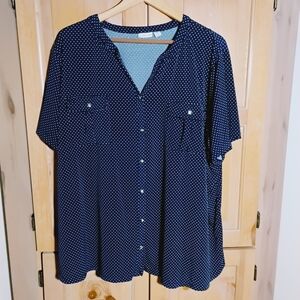 Croft & Barrow Dark Blue Polka Dot Blouse With Chest Pockets Sz 3x